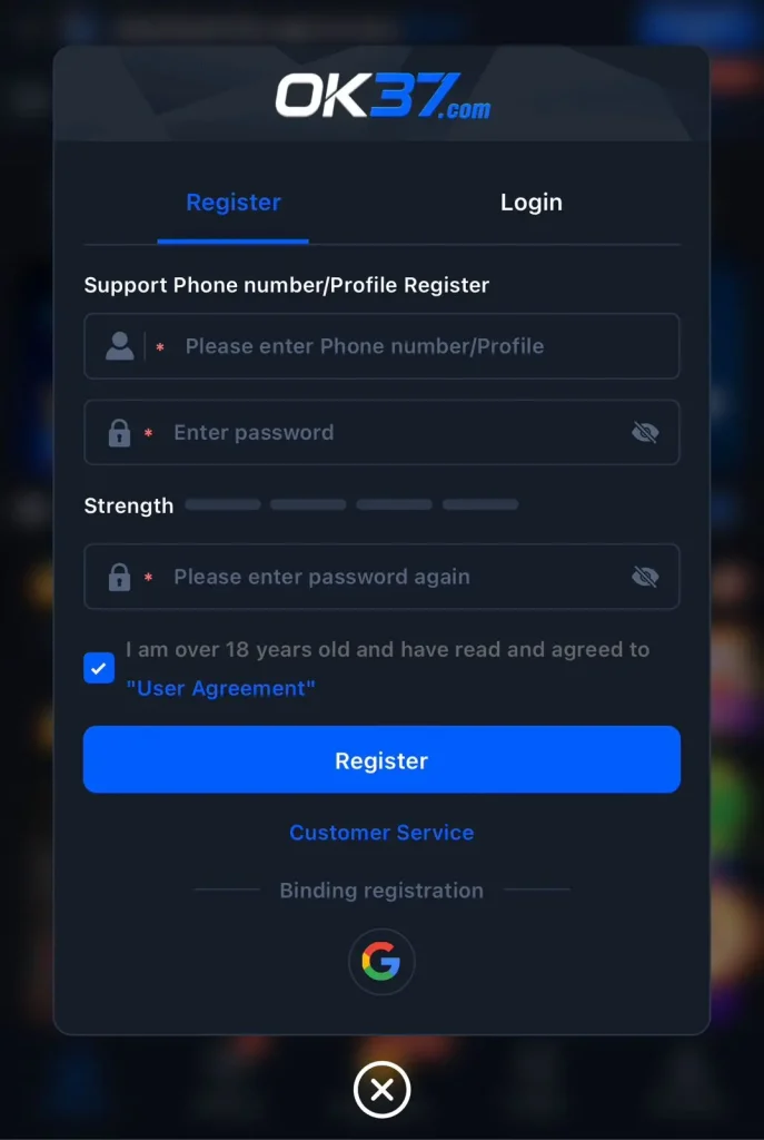 OK37 Game Login and Register